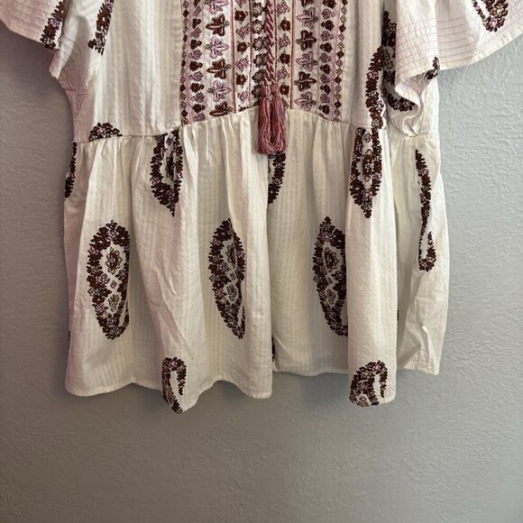 Knox Rose Women's Medium White Paisley Babydoll Top Lightweight Boho Flutter Sle - Picture 7 of 16